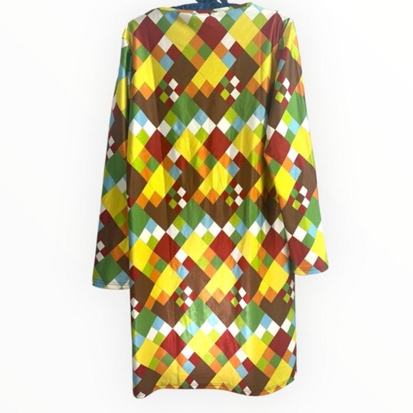 RARE TOUR-LAVA DENMARK geometric POP Dress HARLEQUIN PRINT white S crewneck LS - Picture 5 of 8